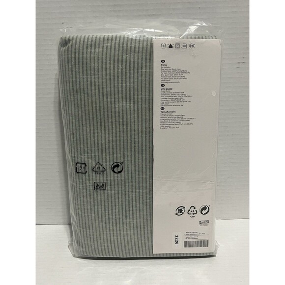 Ikea BERGPALM Twin Duvet and Sham Set Green Pinstripes Cotton 604.231.86 - NEW - Picture 2 of 5